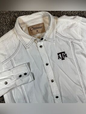 Chiliwear Texas A&M Aggies Mens Medium White Western Snap Shirt Embroidered Logo